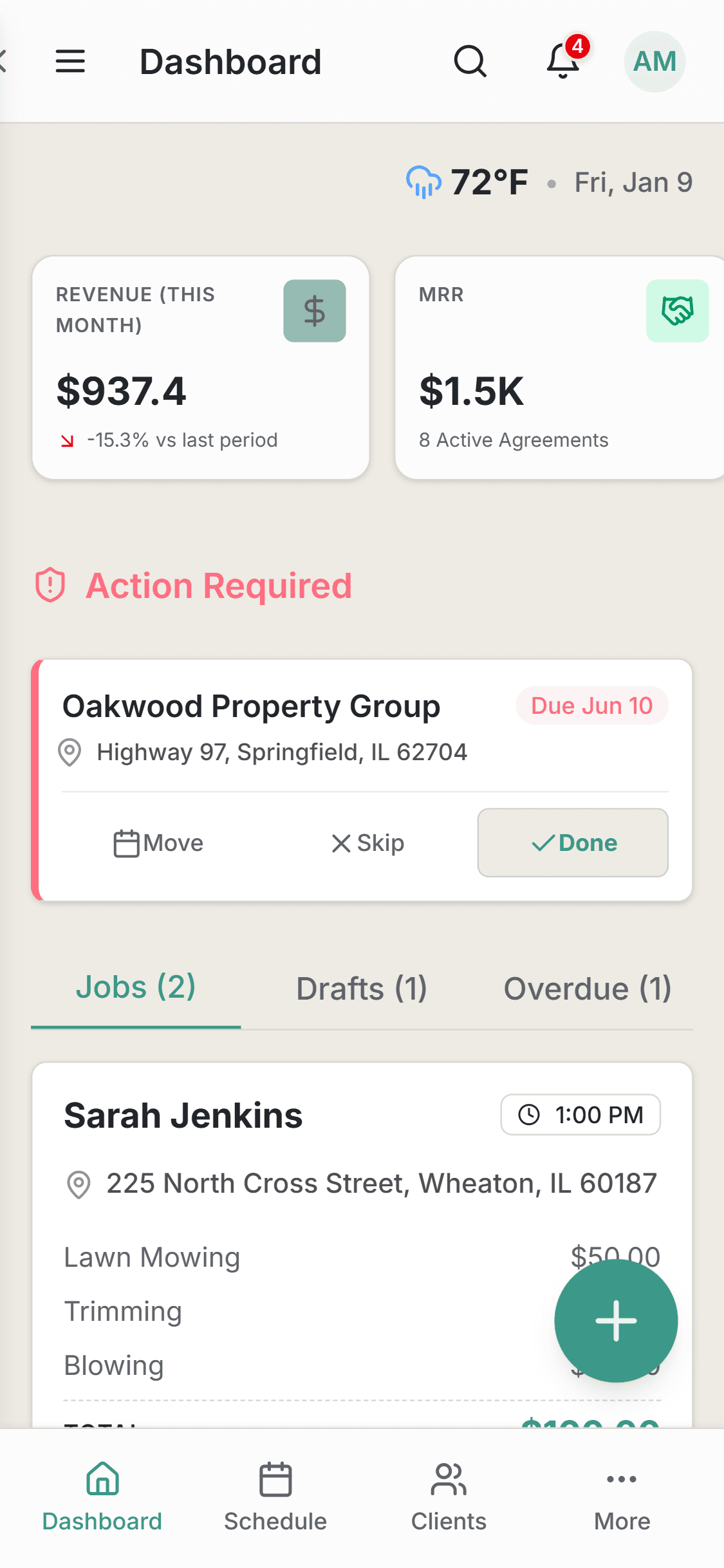 Mobile App View showing job details and map button